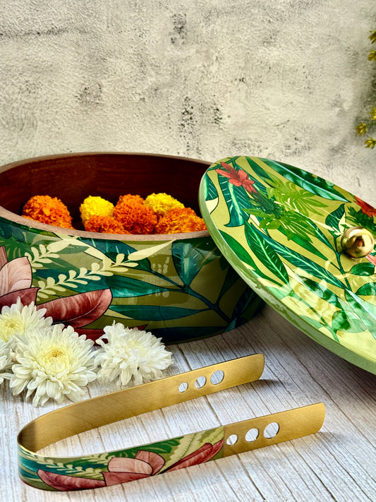 Mango wood chapati box with tong